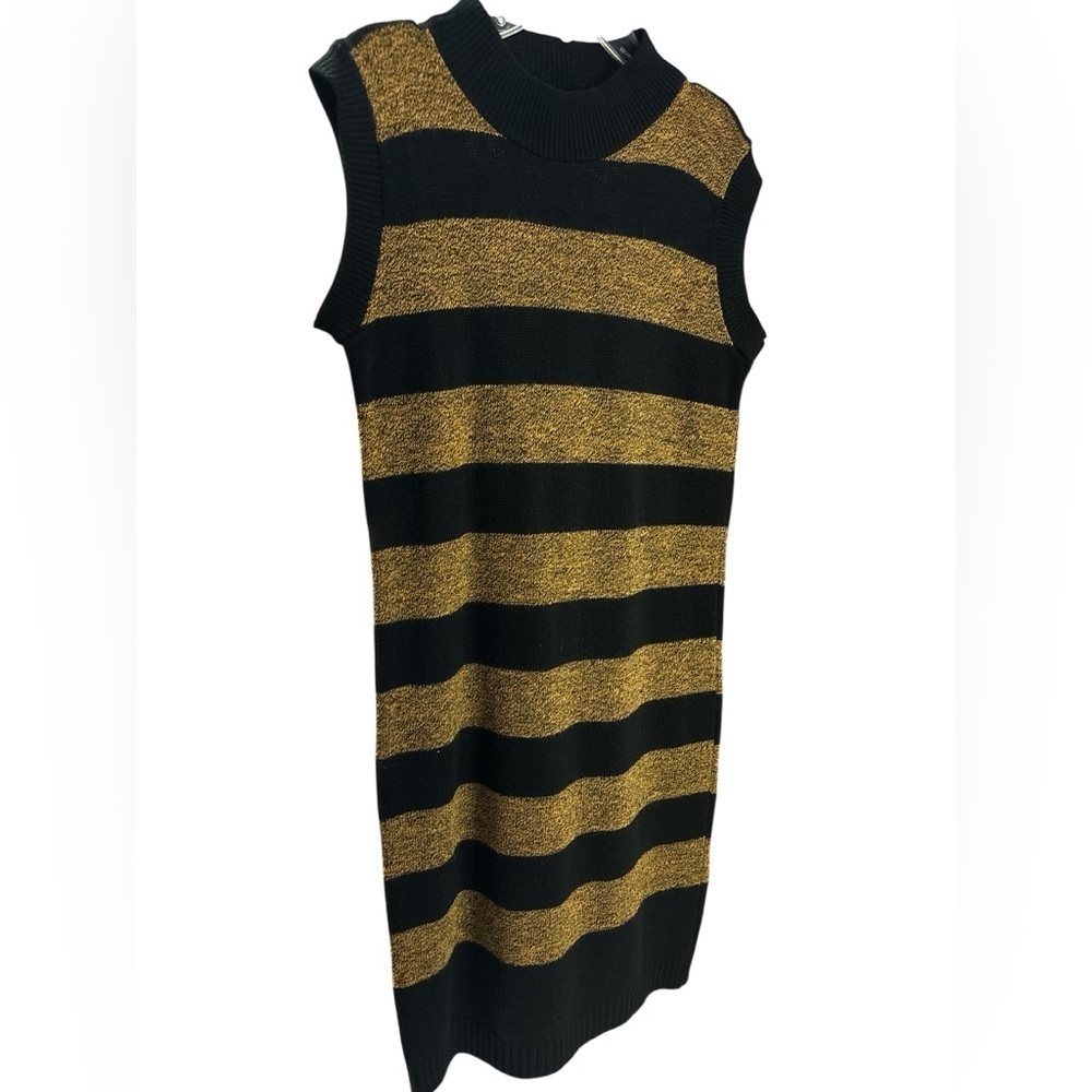 Chic Black and Gold Striped Sleeveless Dress